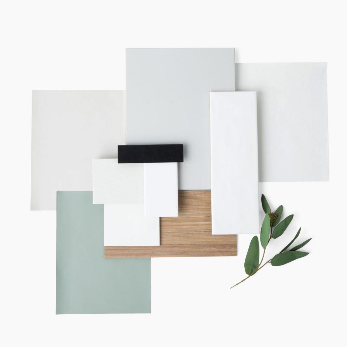 Flat lay swatches of O2 Luxury Tower home finish package A