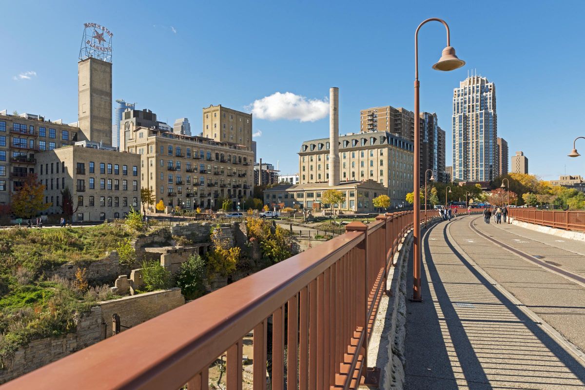 Downtown views from the bridge in Minneapolis, MN