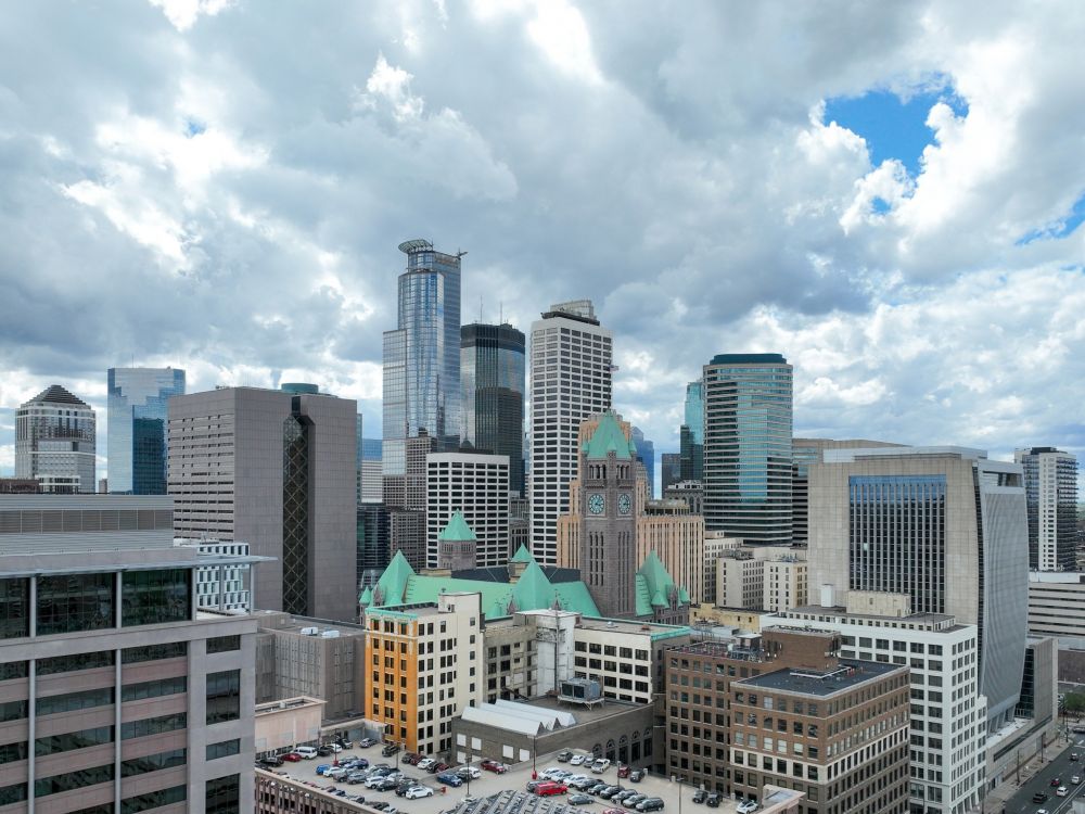Minneapolis, MN downtown view from O2 Luxury Tower apartments rooftop